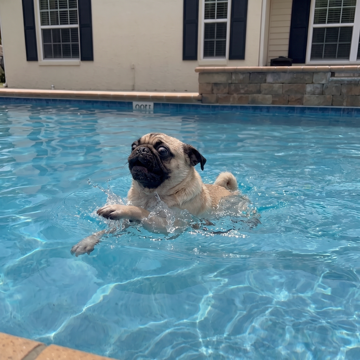 Dog swimming without the Splash Paws life jacket